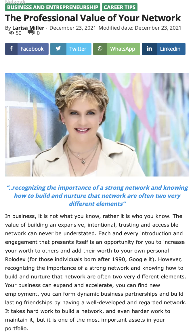 Professional Value of Your Netword