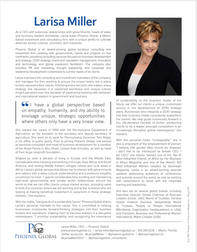TOP 100 PEOPLE IN FINANCE LARISA MILLER